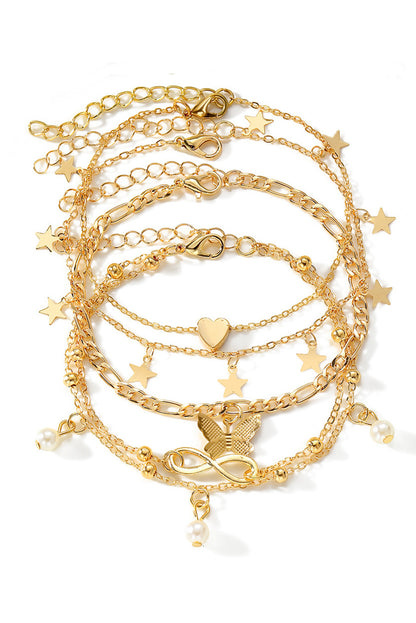 Gold Pearl Butterfly Multi Layer Pendant Anklet