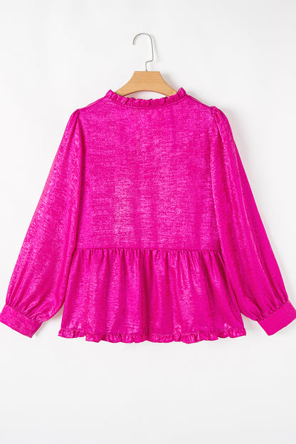 Gold Metallic Velvet Frill V Neck Puff Sleeve Babydoll Blouse