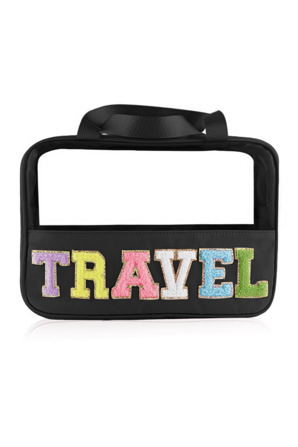 Pink Purple TRAVEL Chenille Letter Clear PVC Makeup Bag