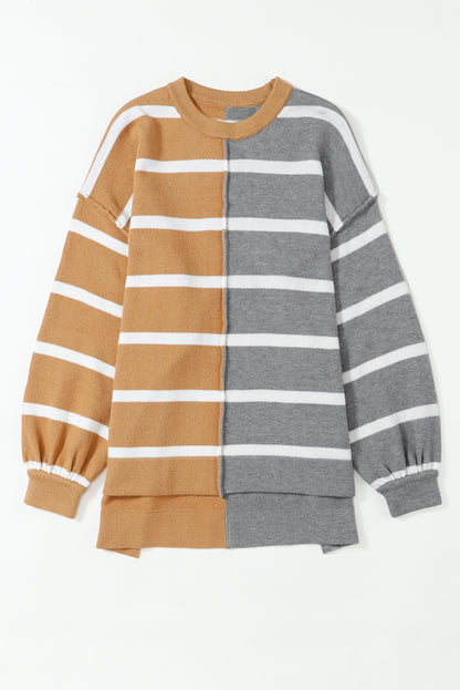 Contrast Striped Print Oversized Dropped Shoulder Top