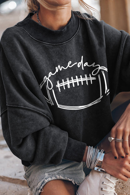 Black Rugby Game Day Graphic Pullover Sweatshirt