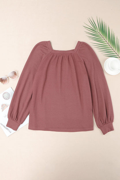 Apricot Waffle Texture Square Neck Pullover Top