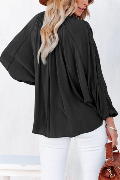 Rosy Casual Plicated Detail V Neck Blouse