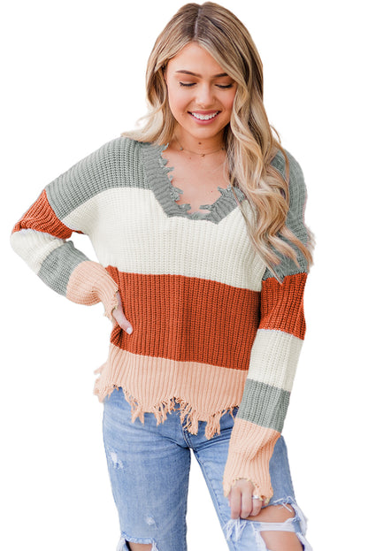 Colorblock Distressed Sweater