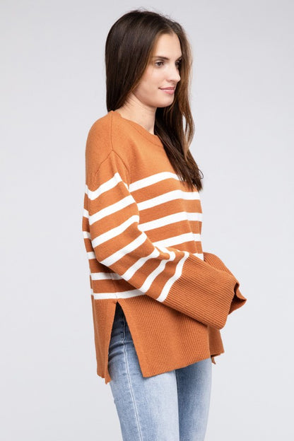 Ribbed Hem Stripe Sweater