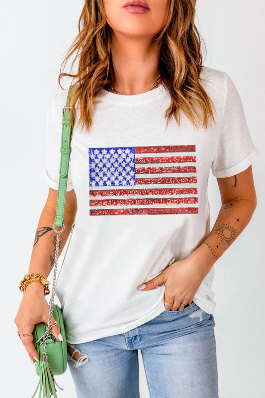 US Flag Round Neck Short Sleeve T-Shirt