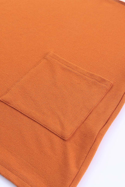 Orange Colorblock Casual Seam Pocket Loose Top