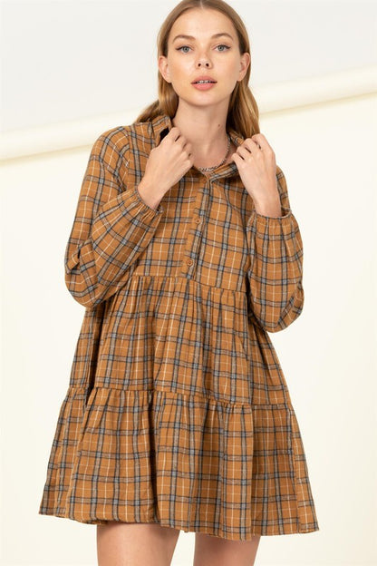 EFFORTLESS LOVE PLAID PRINT BABYDOLL DRESS