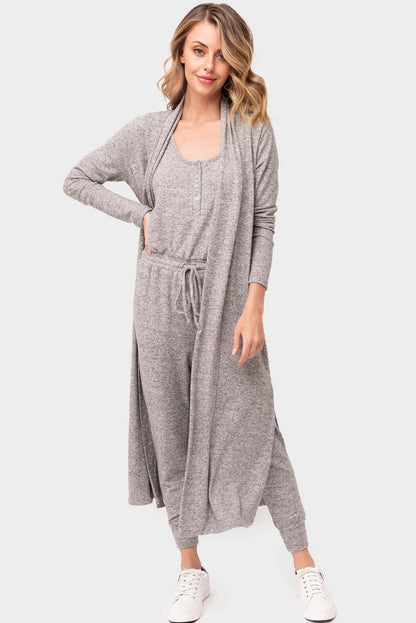 Gray Casual Tie Back Open Front Long Cardigan