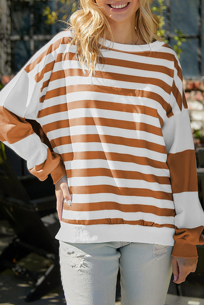 Blue Striped Casual Drop Shoulder Pullover Sweatshirt