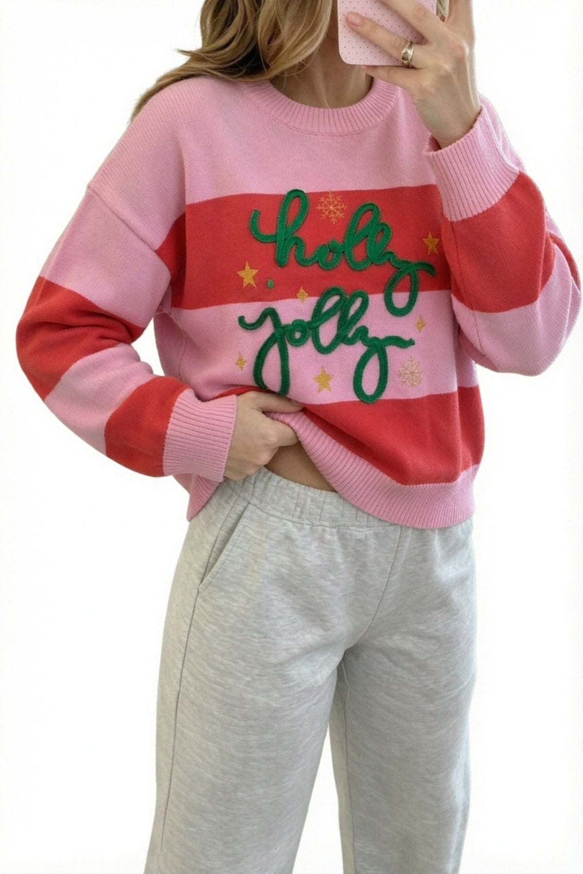 Green Stripe Festive Holly Jolly Sequin Christmas Holiday Sweater