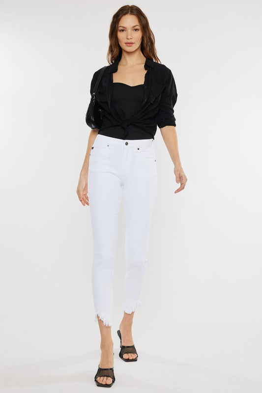 High Rise Hem Detail Ankle Skinny Jeans - KC7267WT