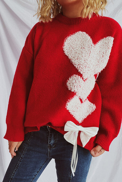 Racing Red Love Jacquard Bow Knitted Sweater