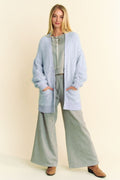 Davi & Dani Ribbed Hem Button Up Long Sleeve Cardigan