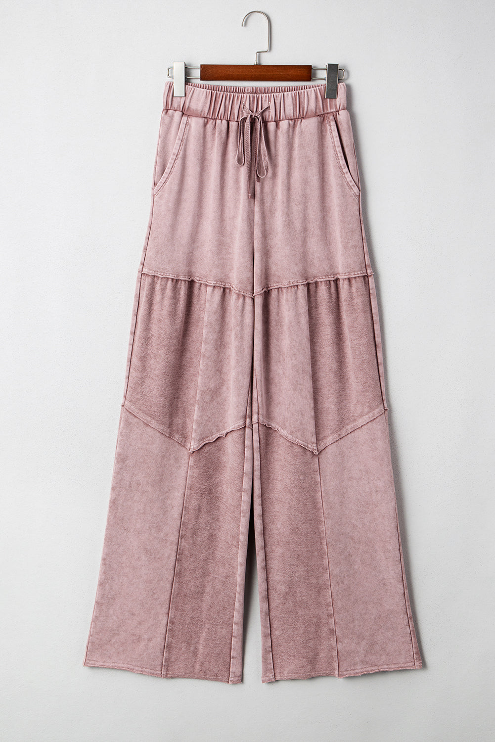 Vineyard Green Mineral Wash Tiered Wide Leg Patchwork Drawstring Pants
