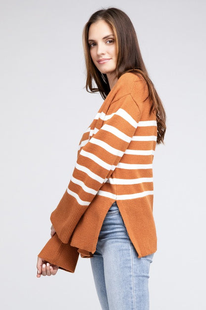 Ribbed Hem Stripe Sweater