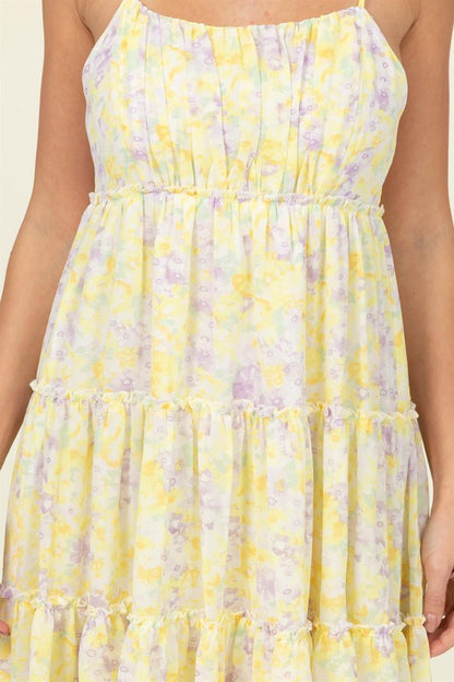 FLIRTY FLORAL TIE-STRAP MIDI DRESS