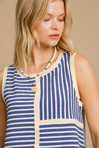 Umgee Round Neck Texture Striped Tank