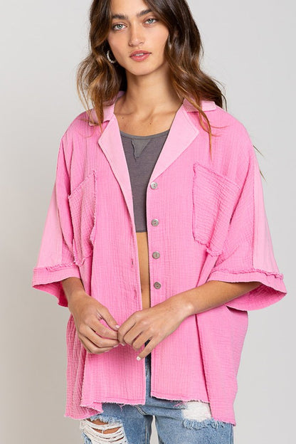 Pink POL Shacket/Button Up top