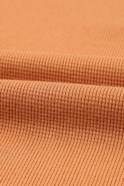 Orange Casual Waffle Button Front Knit Henley Top