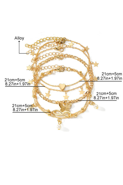 Gold Pearl Butterfly Multi Layer Pendant Anklet