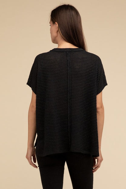 Dolman Short Sleeve Jacquard Sweater