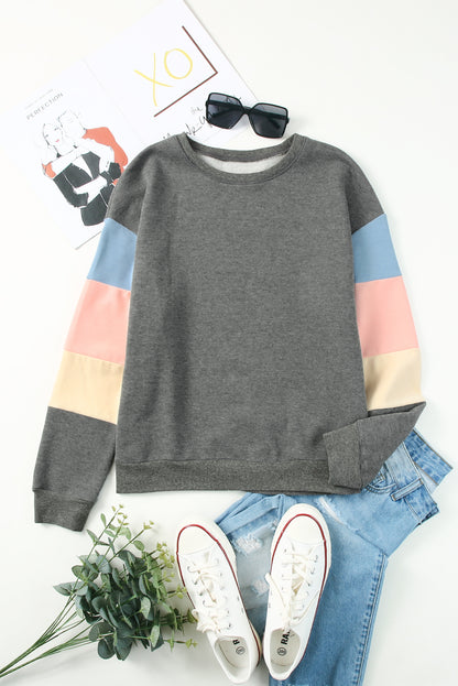 Rosy Color Block Casual Drop Sleeve Sweatshirt