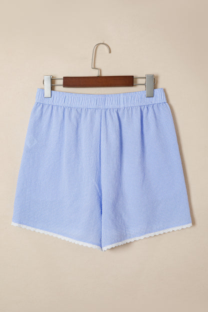 Green Gingham Plaid Button Detail Lace Trim Boxer Shorts