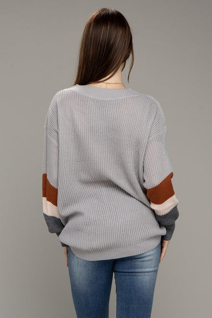 Color Block Dropped Shoulder Sweater