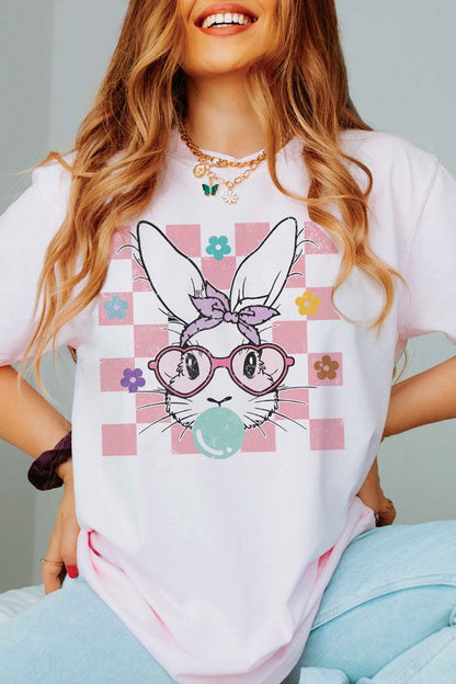 CHECKERED BUBBLE GUM BUNNY Graphic T-Shirt