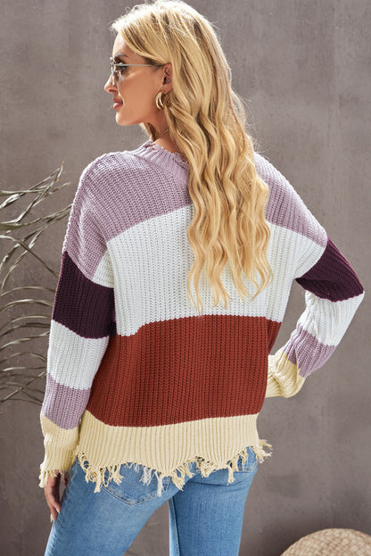 Colorblock Distressed Sweater