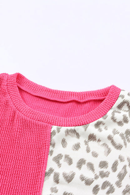 Cheetah Print Color Block Casual Pullover Long Sleeve Top