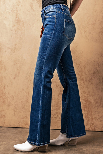 Light Blue Casual Seam Distressed High Waist Flare Jeans