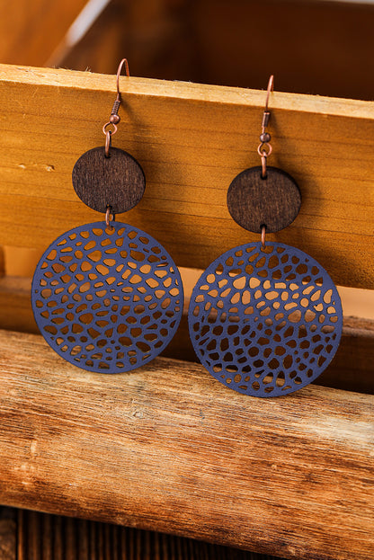 Hollow Out Wooden Round Drop Earrings