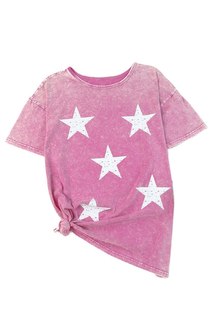 Pink Vintage Star Printed Mineral Wash Tee