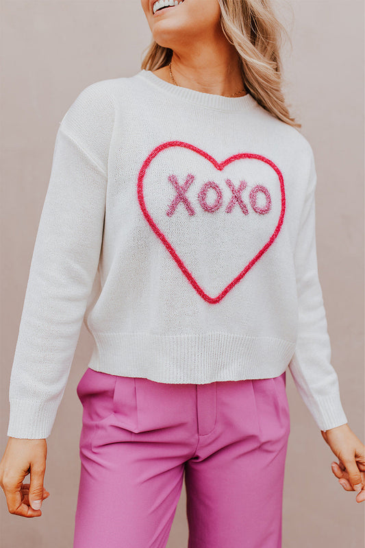 Rose Heart XOXO Pattern Casual Knitted Sweater