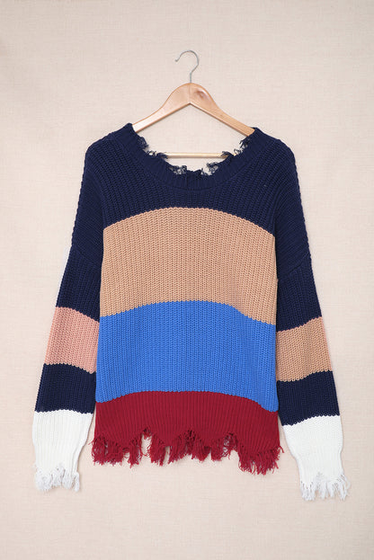 Colorblock Distressed Sweater