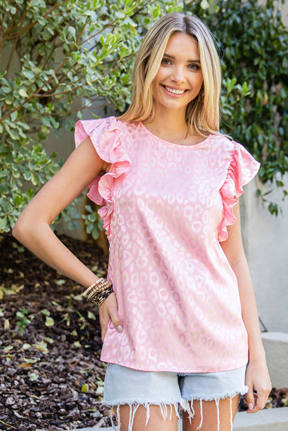 Pink Satin Leopard Print Ruffled Summer Top