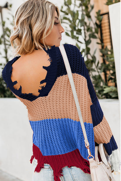 Colorblock Distressed Sweater