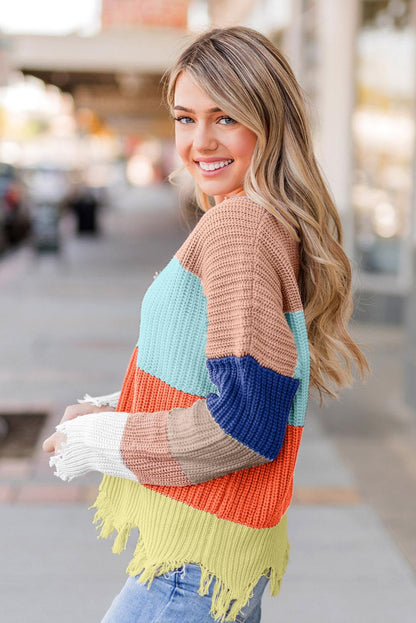 Colorblock Distressed Sweater