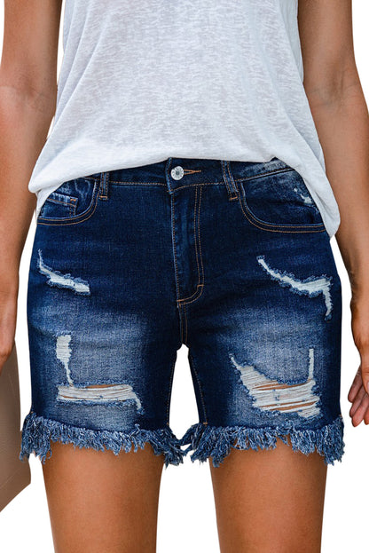 Distressed Skinny Fit High Waist Denim Shorts