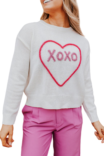 Rose Heart XOXO Pattern Casual Knitted Sweater