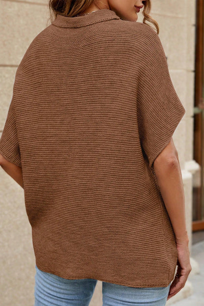 Coffee Mock Neck Short Batwing Sleeve Sweater