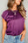 Violet Solid Color Pleated Flutter Sleeve Satin Blouse