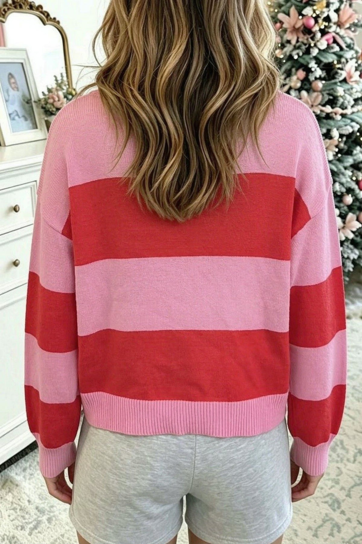 Green Stripe Festive Holly Jolly Sequin Christmas Holiday Sweater
