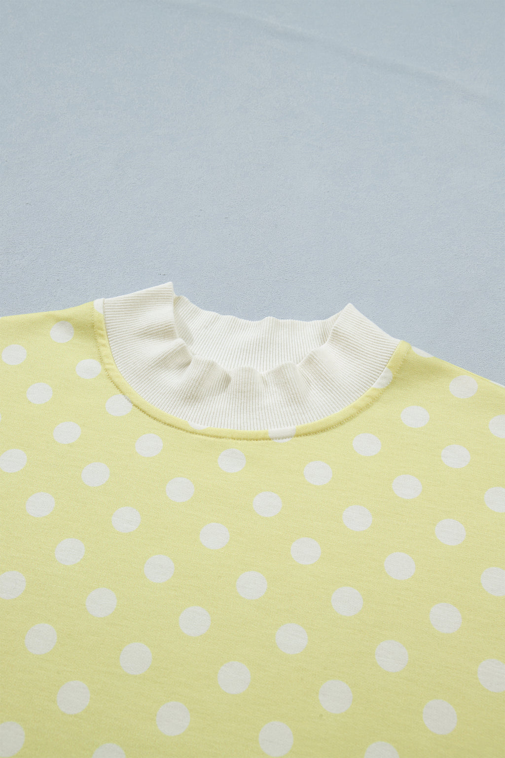 Green Polka Dot Print Color Block Trim Mock Neck Short Set