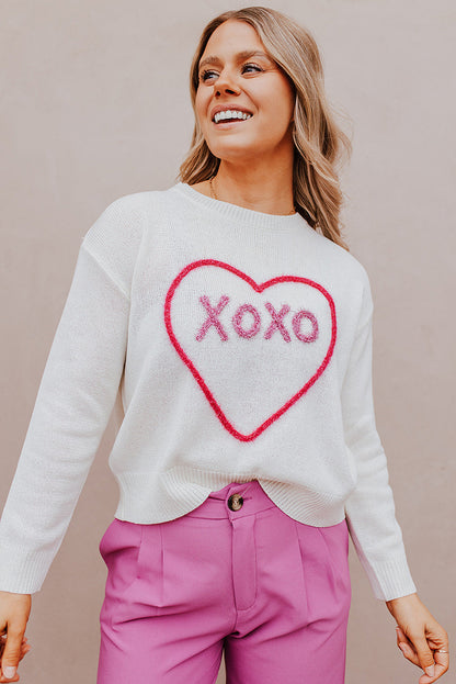 Rose Heart XOXO Pattern Casual Knitted Sweater