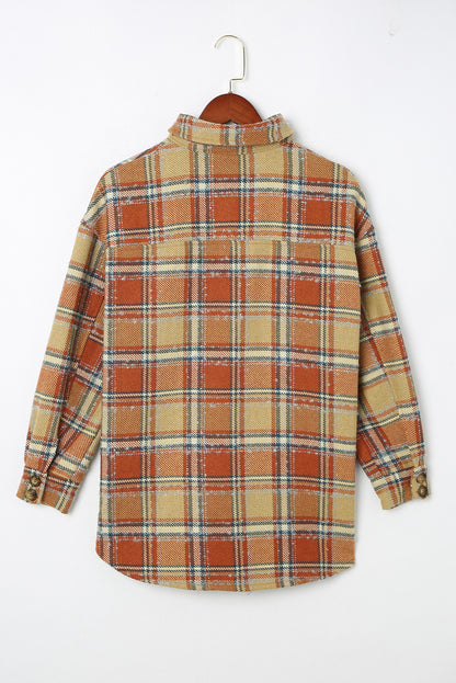 Dark Red Plaid Oversized Flap Pockets Shacket with Slits