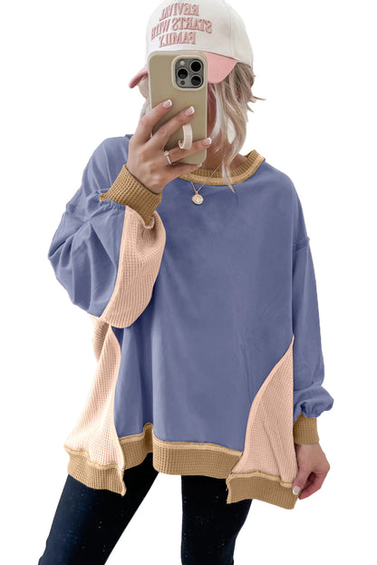Wild Wind Colorblock Waffle Patchwork Oversize Sweatshirt
