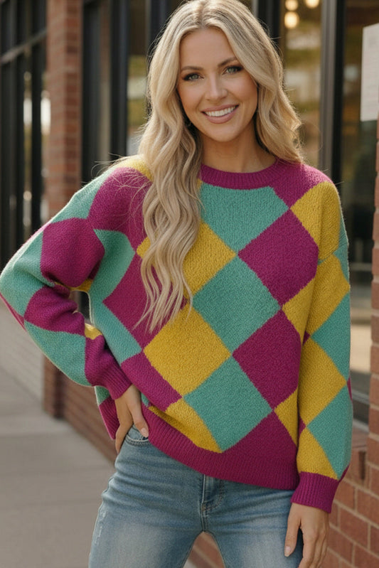 Color Crush Mardi Gras Argyle Knit